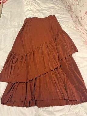 Rust Tiered Midi Skirt - Women